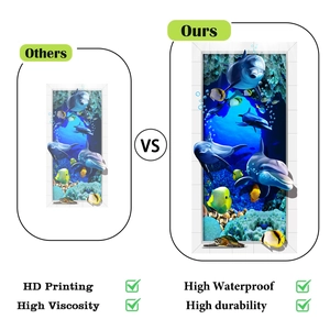 Detail showing high-definition 3D dolphin wall sticker with waterproof texture