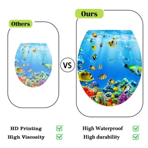 Detailed view of ocean life toilet stickers featuring high-definition printing and coral reefs