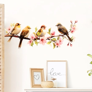 Creative bird on floral branch wall sticker for home living room and bedroom decor