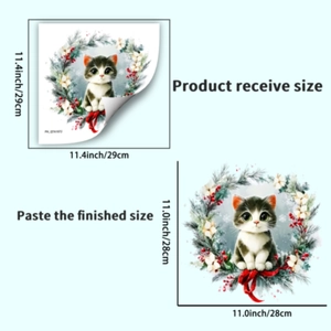 Dettaglio che mostra la dimensione ricevuta e il formato finale dell'adesivo natalizio gatto