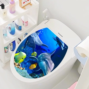 Detail view of 3D ocean life dolphin and coral reef toilet seat decoration sticker