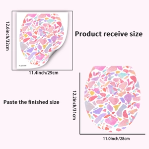 Detail showing dimensions of colorful terrazzo stone bathroom sticker for toilet decor