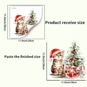 Dettagli dell'adesivo gatto di Natale con dimensioni del layout e applicazione
