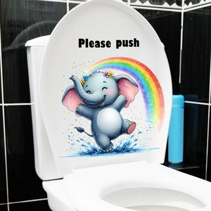 Colorful rainbow elephant toilet lid sticker for home bathroom decoration