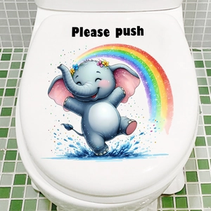 Cute rainbow elephant waterproof toilet seat decal for bathroom home decoration stickers