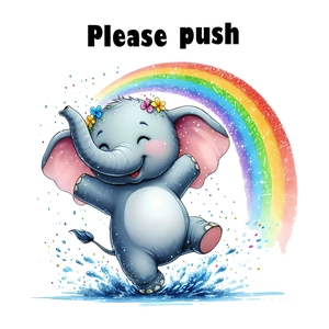 Cute rainbow elephant wall sticker for bathroom decor with lively blue water splashing art