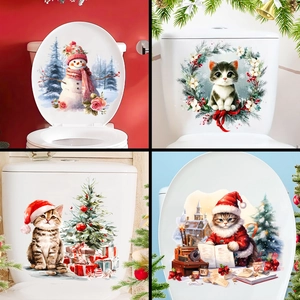 Adesivi Murali di Natale in PVC Impermeabili Carini con Pupazzo di Neve Gatto per Bagno Toilette Decorazione Casa Finestra Natalizia