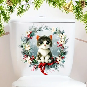 Adesivo murale natalizio con gattino in una ghirlanda per decorazione festiva