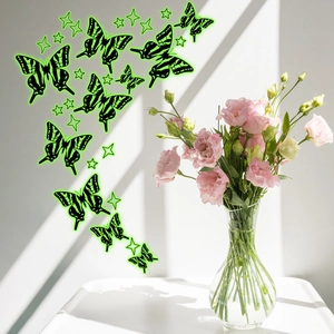 Luminous butterfly and star wall sticker set for home decor on white wall background