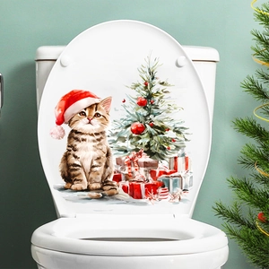 Adesivo natalizio con gatto e pupazzo di neve su sedile WC per decoro festivo