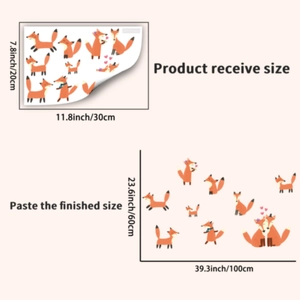 Luminous fox wall stickers layout showing set size and recommended finish dimensions