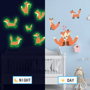 Luminous fox wall decals showing the visual comparison between day and night glow effects