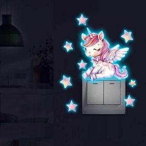 Glow-in-the-dark unicorn and stars wall stickers for home light switch decoration