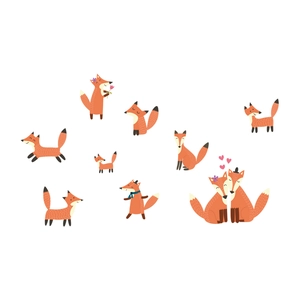 Luminous green fox wall stickers for home decor with ten cute cartoon fox illustrations