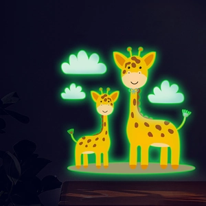 Glow In The Dark Cute Giraffe Wall Stickers Luminous Cartoon Animal Clouds PVC Decals For Kids Room Living Room Decor