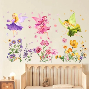Fairy Flower Butterfly Wall Stickers For Kids Girls Bedroom Decor Removable Waterproof PVC Cartoon Floral Wall Decals