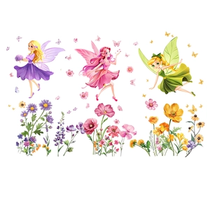 Floral fairy wall stickers set with butterflies and flowers for bedroom decor