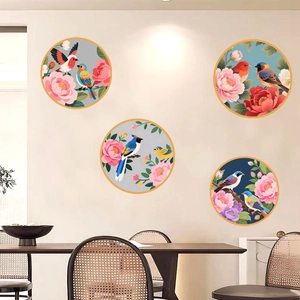 Set of four circular Chinese bird and flower wall stickers for home decor