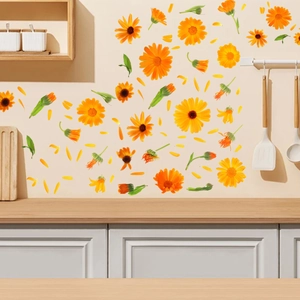 Blumenwandaufkleber mit orangefarbenen Ringelblumenmustern für die Küche Deko