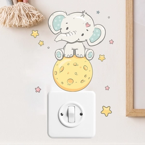 Luminous cute elephant on moon wall sticker for home decor and light switch decoration