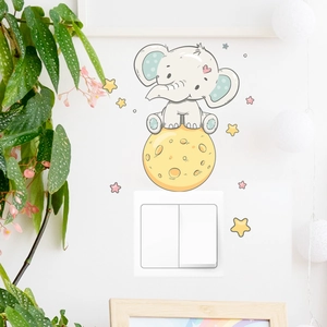 Glow in the dark wall sticker with cute elephant on moon and stars for home switch decor