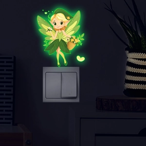 Luminous Green Fairy Wall Sticker Glow In The Dark Cartoon Elf Switch Decal For Kids Room Bedroom Home Decoration Fluorescent PVC Removable Vinyl Art