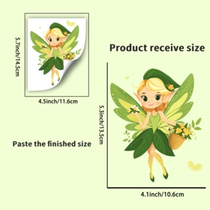 Detailed size specifications for cute green forest fairy glowing wall stickers
