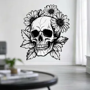 Halloween Skull Flower Wall Sticker PVC Self Adhesive Gothic Skeleton Sunflower Decal For Home Living Room Bedroom Decor