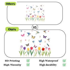Detail of HD flower and butterfly window stickers showing high print quality comparison