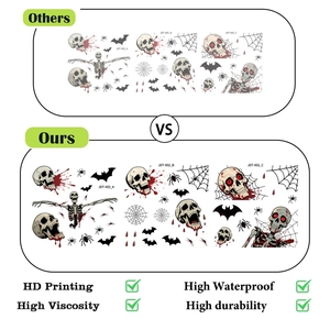Détails de motifs de squelettes, chauves-souris et toiles d'araignées pour stickers Halloween