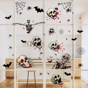 Autocollants de fenêtre Halloween crâne et taches de sang pour décoration de vitres