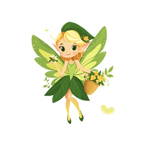 Luminous green fairy wall sticker for home decoration featuring a cute leaf elf illustration