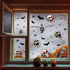 Autocollants de fenêtre effrayants Halloween avec crâne et squelette pour décoration