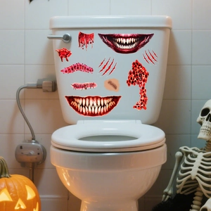 Sticker Décoratif pour Abattant de Toilettes Horreur Halloween Blessure Cousue Crocs PVC Imperméable Rayures Sanglantes Salle de Bain