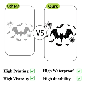 Detailed comparison showing high-quality waterproof bat stickers for Halloween decor