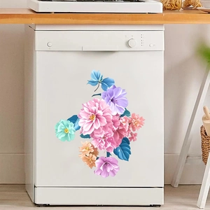 Autocollant floral moderne pour réfrigérateur avec fleurs roses et mauves pour cuisine