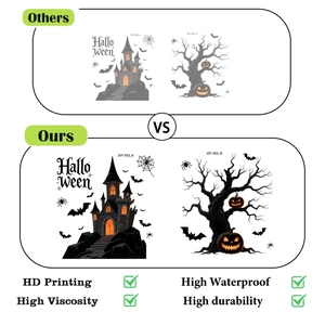Macro shot showing high-definition printing and waterproof detail of Halloween window decals