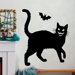 Scary black cat and bats Halloween wall sticker decals for spooky home room decoration