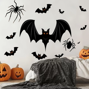 3D Spooky Halloween wall stickers with black bats and spiders for party home decoration