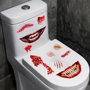 Stickers de toilettes Halloween avec crocs sanglants pour une déco de salle de bain