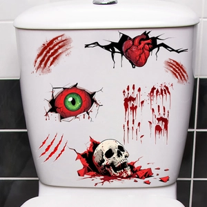 Halloween bloody skeleton and handprint toilet stickers set for spooky bathroom decor