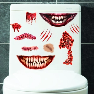 Autocollants de toilette Halloween avec crocs effrayants et cicatrices sanglantes décor