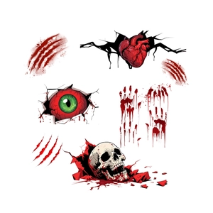Halloween bloody skeleton and handprint toilet stickers for bathroom wall decor
