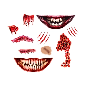 Stickers Halloween avec blessures réalistes et crocs sanglants pour déco de fête