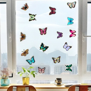 Lot de 14 stickers papillons colorés pour décoration de fenêtres et protection des oiseaux