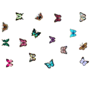 Lot de stickers papillons statiques colorés avec bordures holographiques sur fond blanc