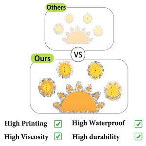 Detail of sunflower window clings showing high print quality and holographic effect