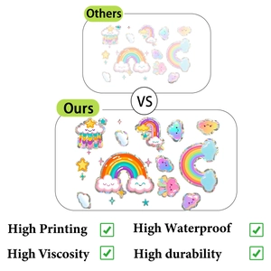 Close-up comparison showing high-quality rainbow and cloud waterproof window stickers