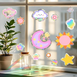 Rainbow Prism Window Stickers Sun Catcher Moon Star Cloud Decals Static Cling Holographic Film Glass Decor Refraction