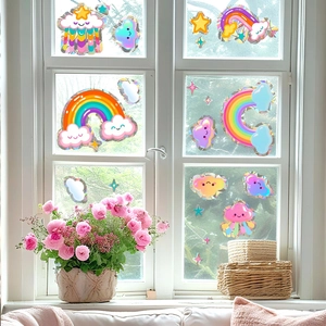 Rainbow cloud and star window prism stickers creating colorful holographic suncatcher effects